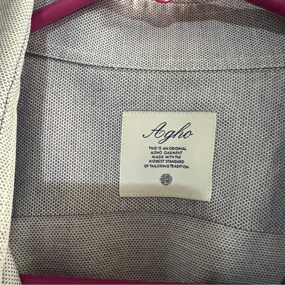 Agho Men’s Blue Button Down Collared Dress Shirt Blue White Sz 16/41 - Picture 2 of 7
